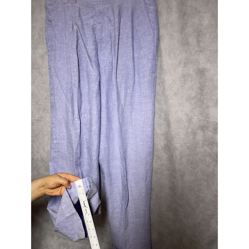 Men Linen Pants 36X39 Lavender Baggy Linen Wide Leg Hopsack Pleat Cuffs Lorenier